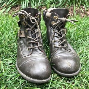 Brown Guess Combat Ankle Boots with Buckles